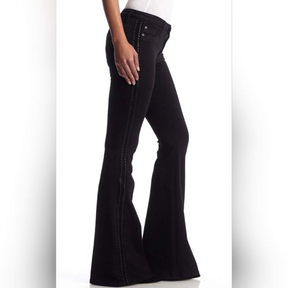 Hudson Natasha Side Seam Embellish Flare Faux Leather Stitch Trim Jeans 28